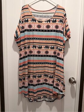 Elephant Print Boho Tunic Dress Plus Size Paisley Tribal Festival Mini Dress